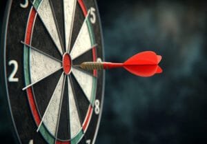 3d rendering arrow hitting target 1